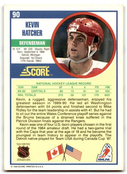 1990-91 Score Kevin Hatcher Washington Capitals #90