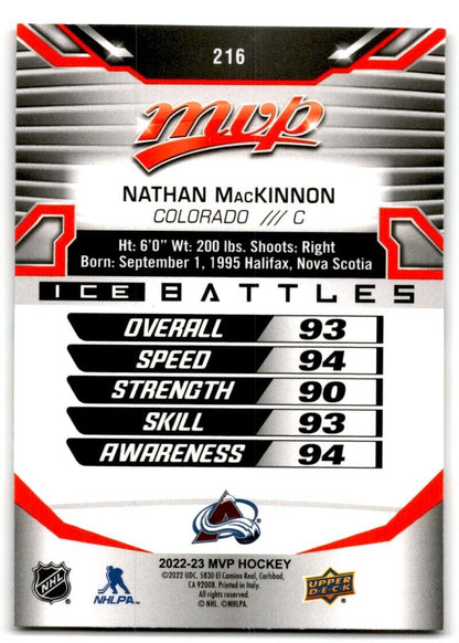 2022-23 Upper Deck MVP Ice Battles Nathan MacKinnon Colorado Avalanche #216