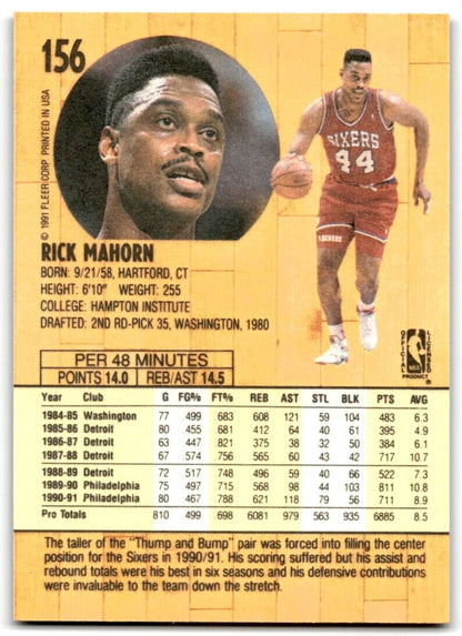 1991-92 Fleer Rick Mahorn Philadelphia 76ers #156