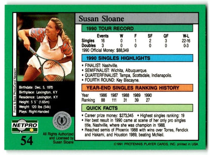 1991 Protennis player Cards Netpro Tour Star Susan Sloane #54