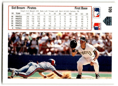 1991 Upper Deck Sid Bream Pittsburgh Pirates #109