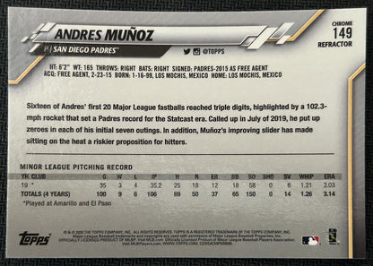 2020 Topps Chrome Andres Muñoz Rookie San Diego Padres #149