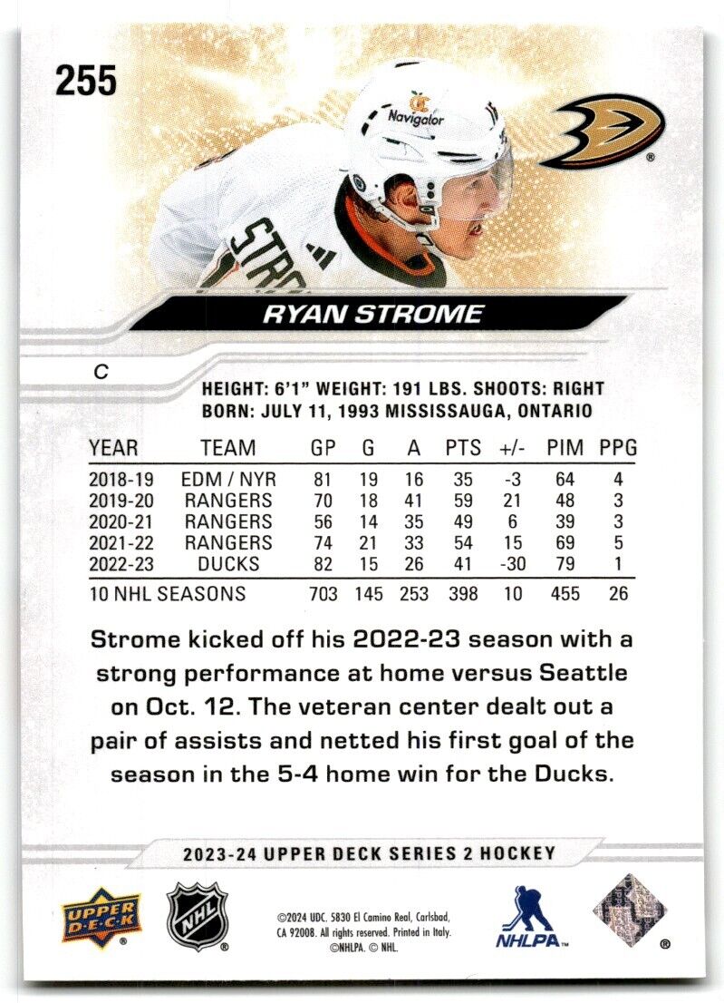 2023-24 Upper Deck Ryan Strome Anaheim Ducks #255