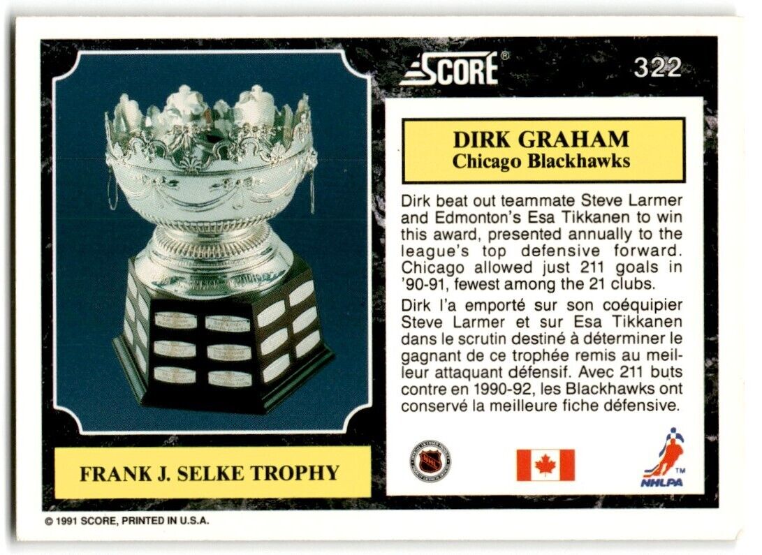 1991-92 Score Canadian Dirk Graham (Frank J. Selke Trophy) Chicago Blackhawks