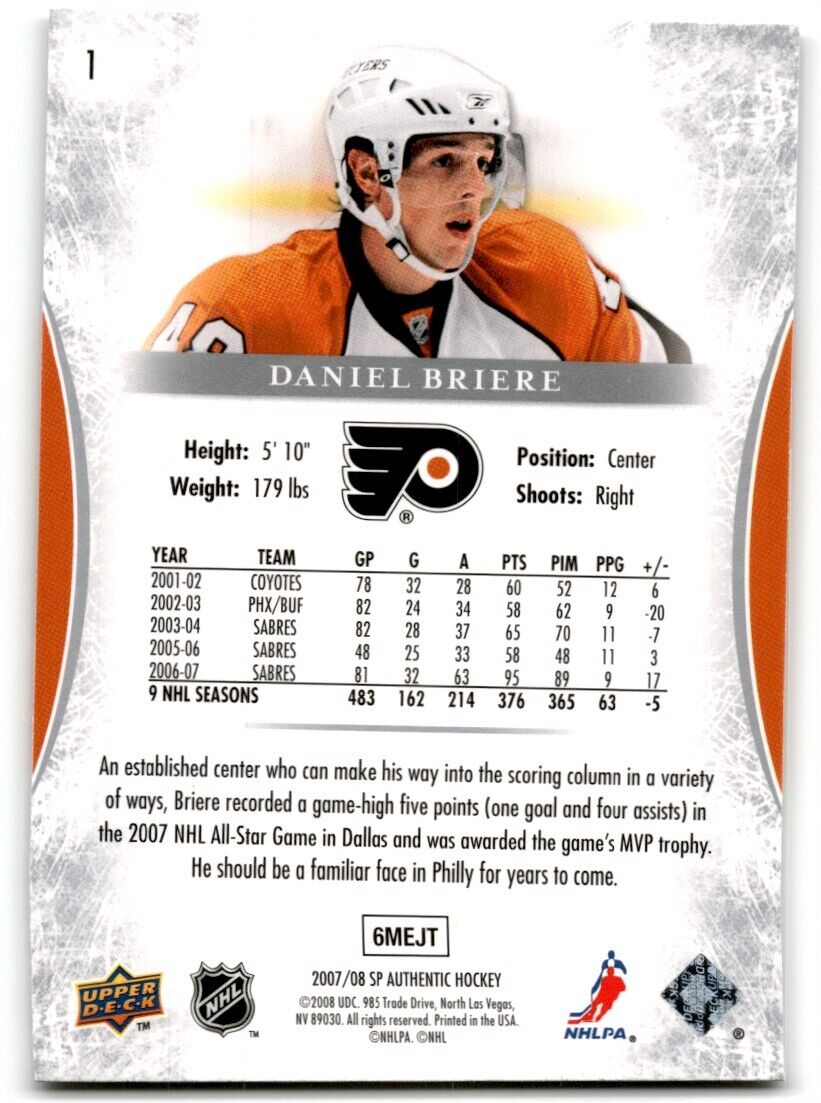 2007-08 SP Authentic Daniel Briere Philadelphia Flyers #1