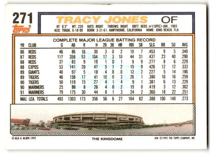 1992 Topps Tracy Jones Seattle Mariners #271