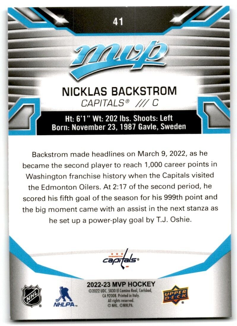 2022-23 Upper Deck MVP Nicklas Backstrom Washington Capitals #41