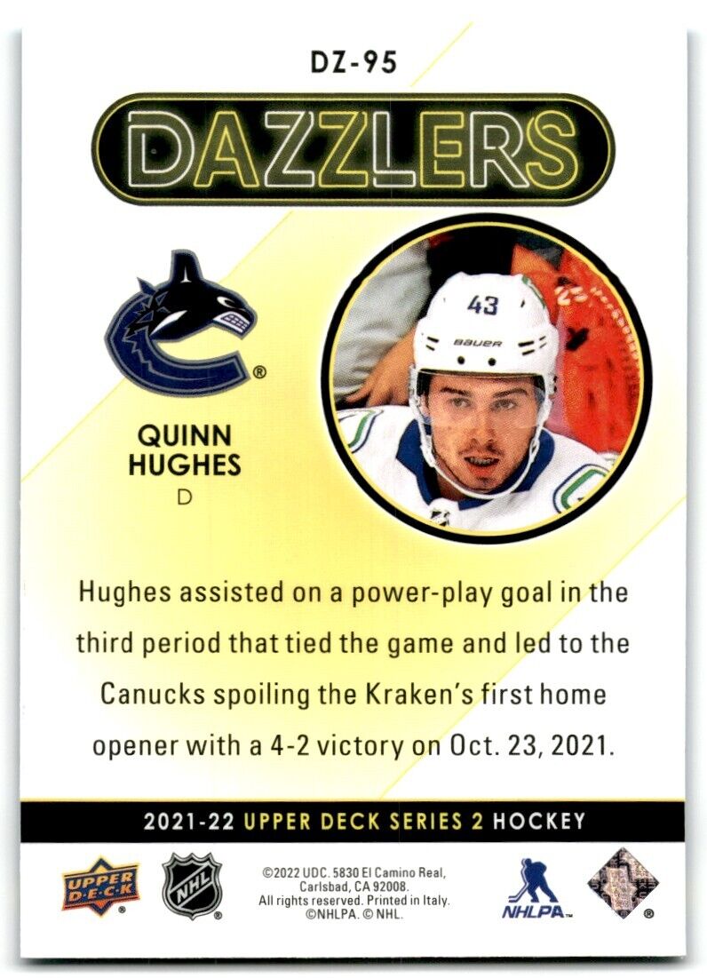 2021-22 Upper Deck Dazzlers Quinn Hughes Vancouver Canucks #DZ-95