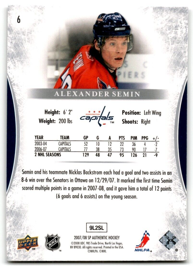 2007-08 SP Authentic Alexander Semin Washington Capitals #6