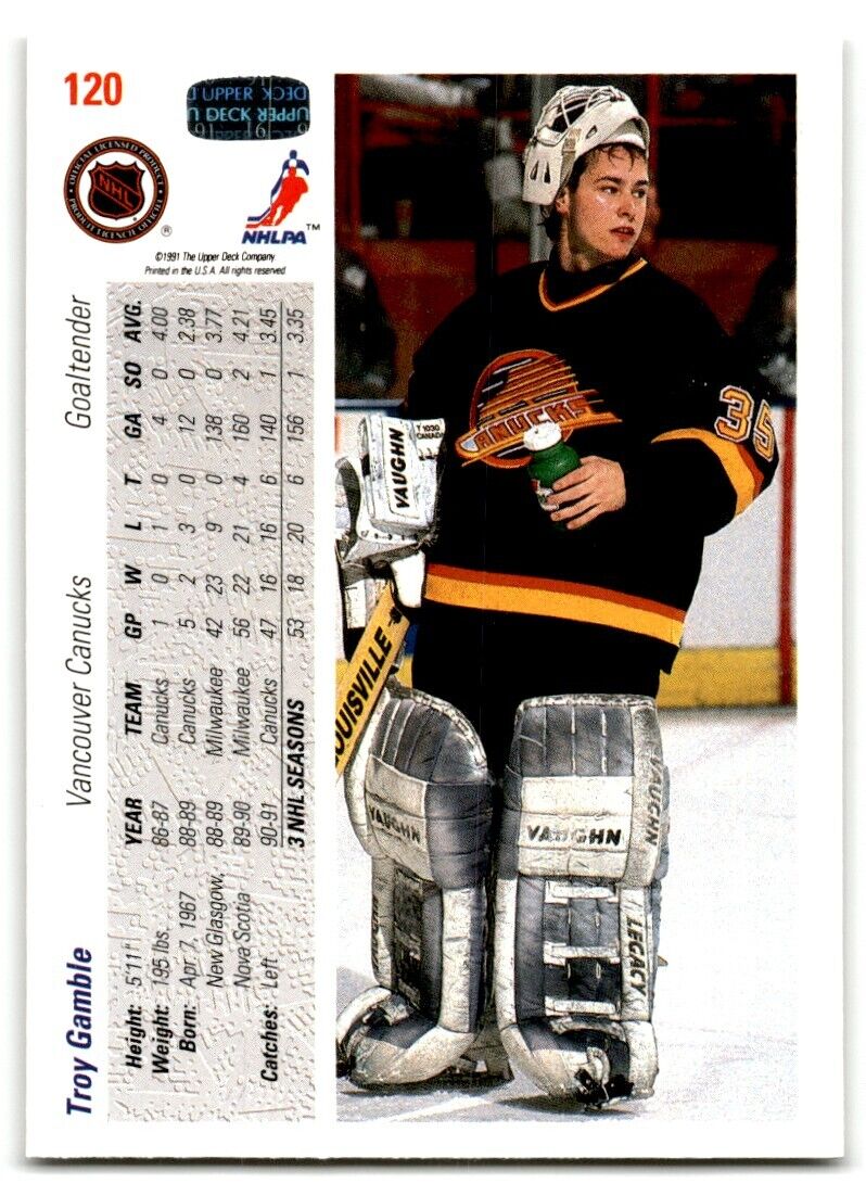 1991-92 Upper Deck Troy Gamble Vancouver Canucks #120