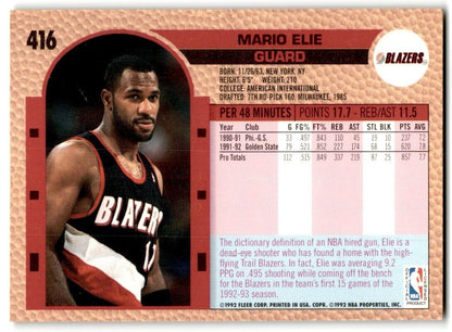 1992-93 Fleer Mario Elie Portland Trail Blazers #416