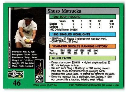 1991 Protennis player Cards Netpro Tour Star Shuzo Matsuoka #46