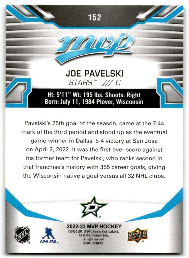 2022-23 Upper Deck MVP Joe Pavelski Dallas Stars #152