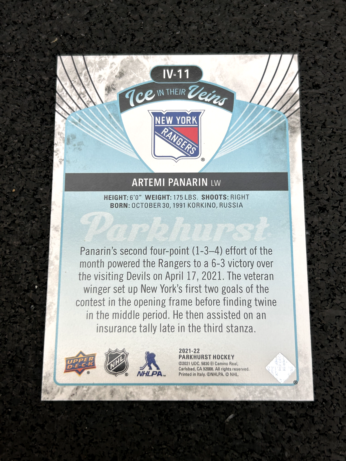 2021-22 Upper Deck Parkhurst Ice In Their Veins Artemi Panarin #IV-11