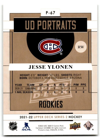 2021-22 Upper Deck UD Portraits Jesse Ylonen Montreal Canadiens #P-67