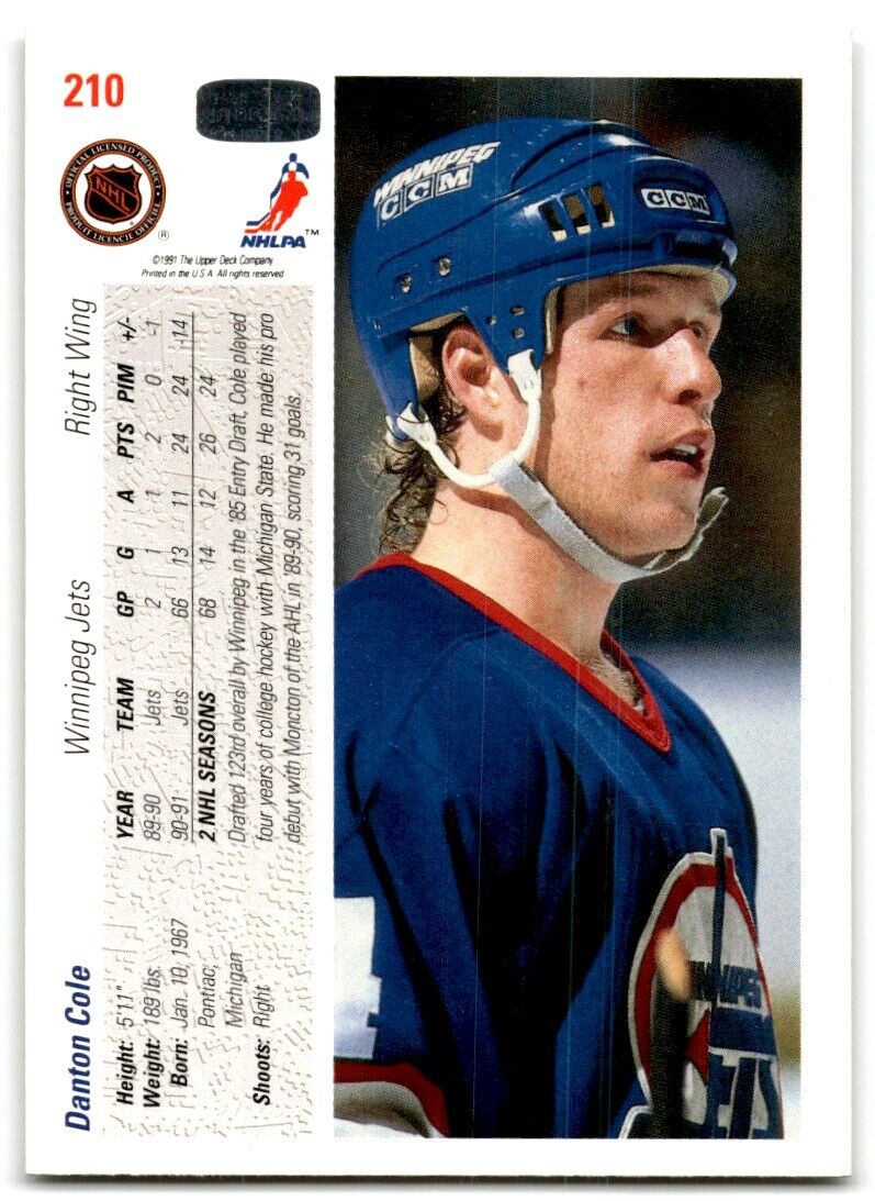 1991-92 Upper Deck Danton Cole Winnipeg Jets #210