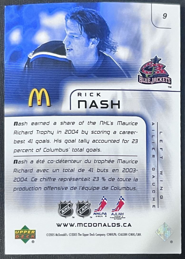 2005-06 Upper Deck McDonald's Rick Nash Columbus Blue Jackets #9