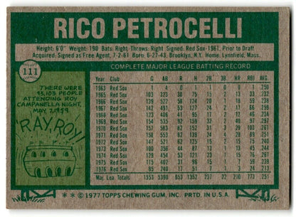 1977 Topps Rico Petrocelli Boston Red Sox #111