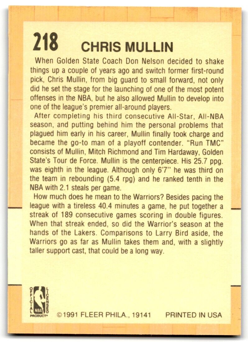 1991-92 Fleer Chris Mullin Golden State Warriors #218