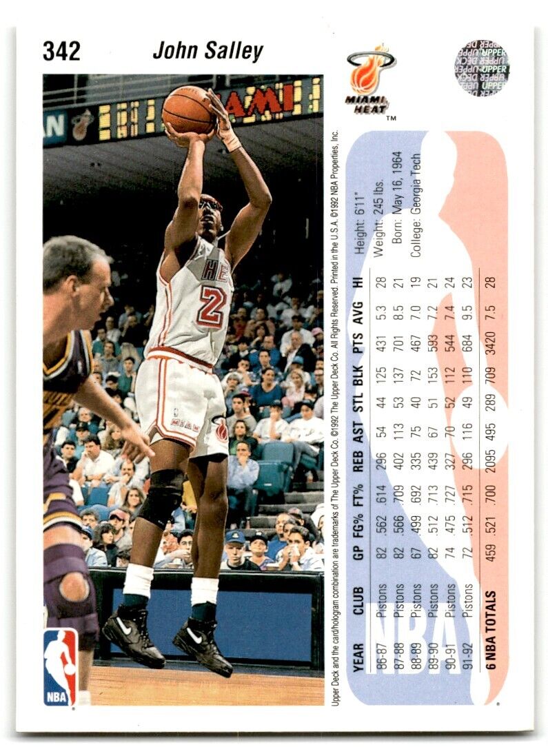 1992-93 Upper Deck John Salley Miami Heat #342