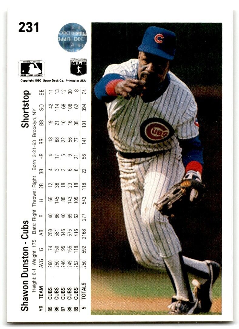 1990 Upper Deck Shawon Dunston Chicago Cubs #231