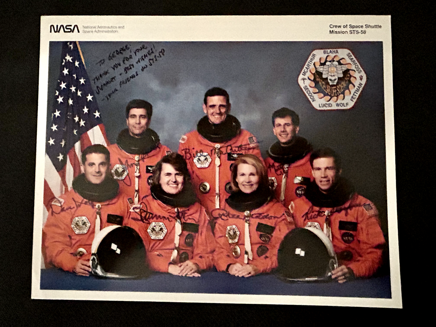 NASA Space Shuttle Columbia STS-58  Crew AUTOPEN signed photo