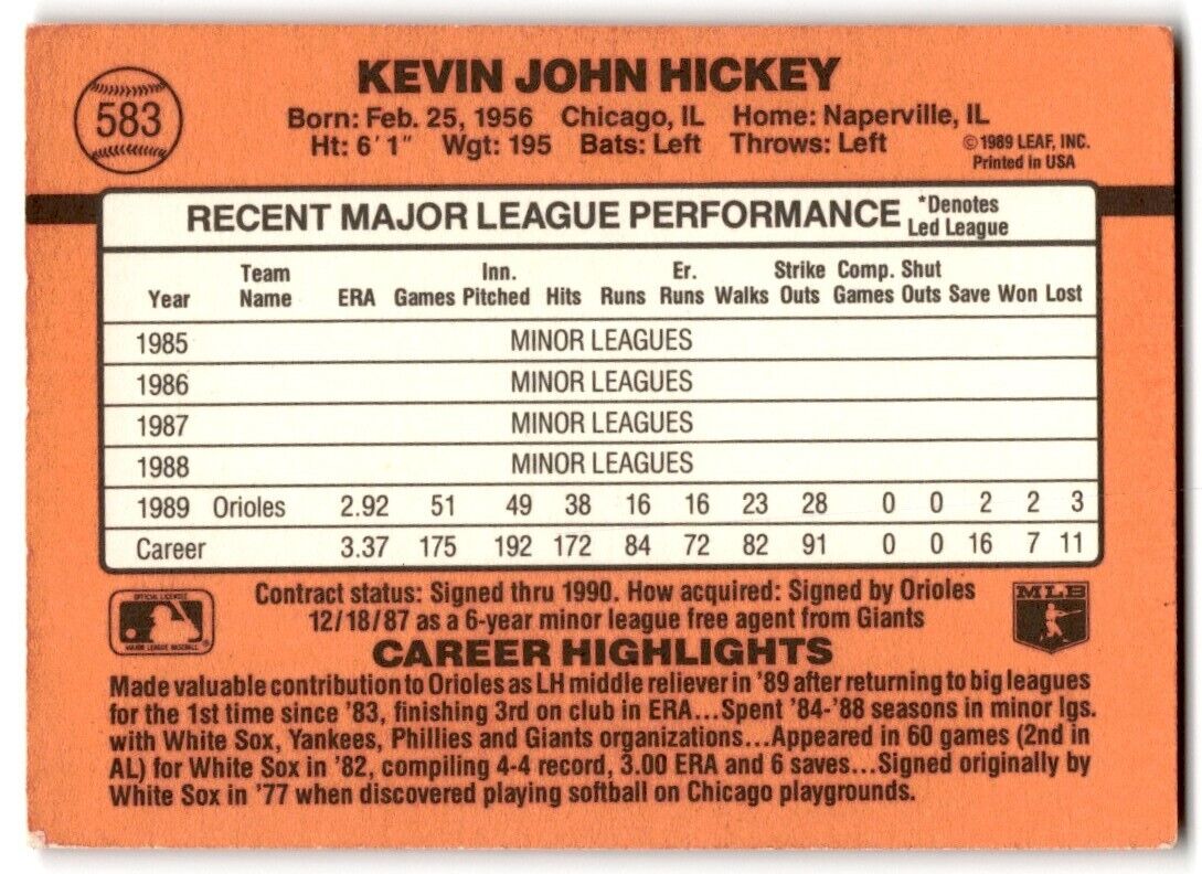 1990 Donruss Kevin Hickey Baltimore Orioles #583