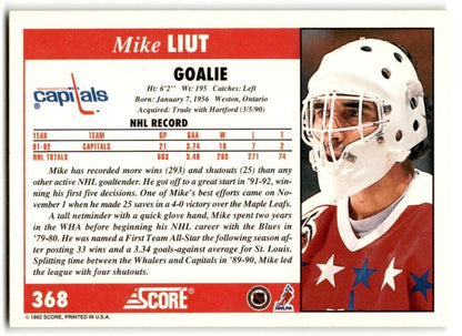 1992-93 Score Mike Liut Washington Capitals #368