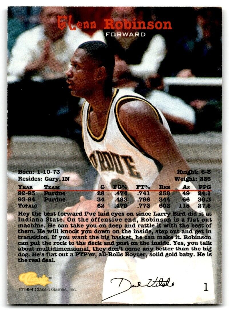 1994-95 Classic Draft Glenn Robinson Purdue Boilermakers #1