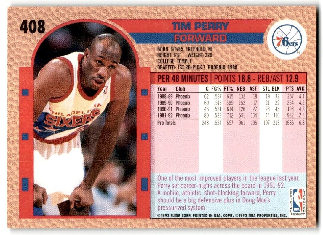 1992-93 Fleer Tim Perry Philadelphia 76ers #408