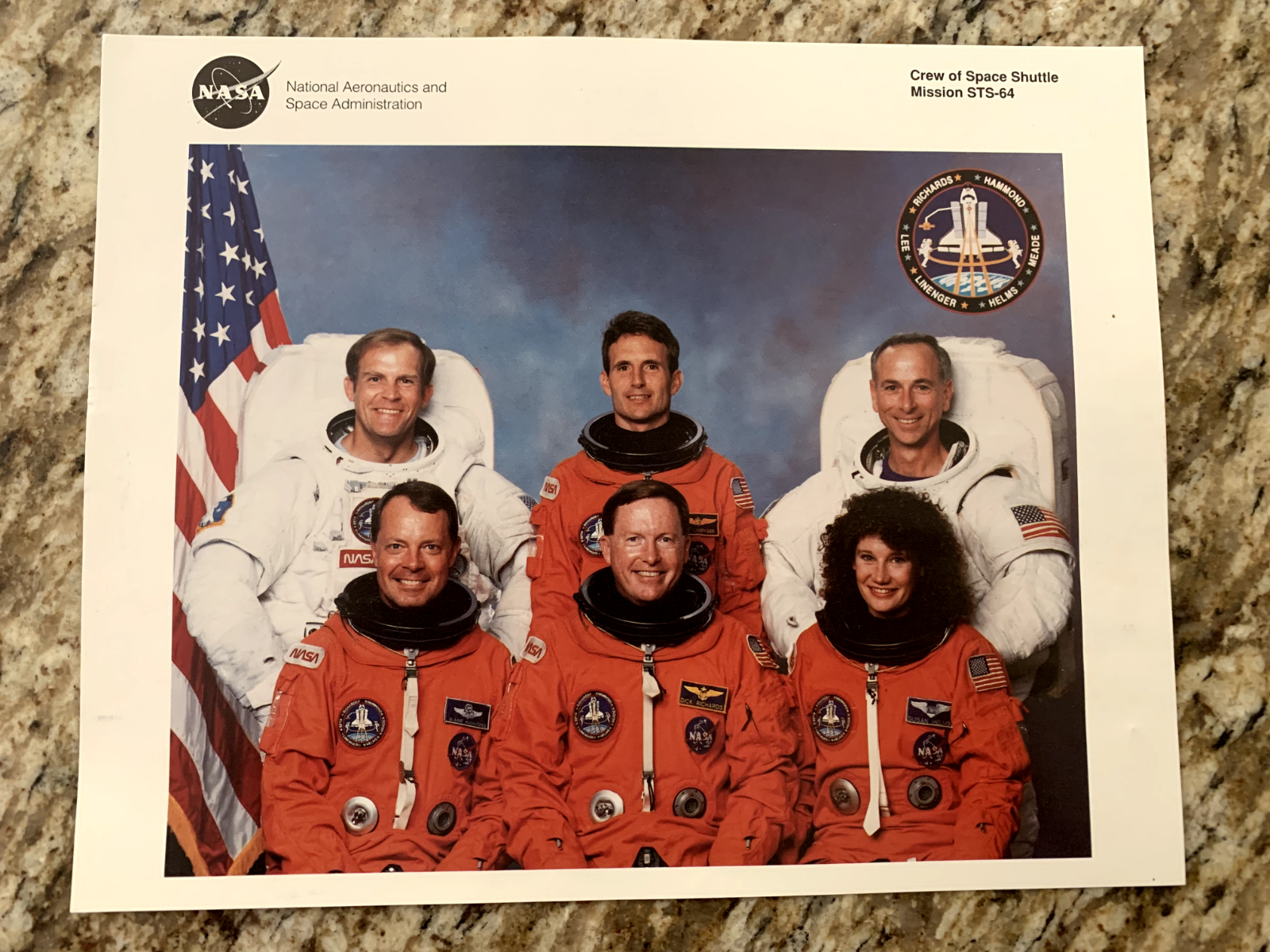 NASA Space Shuttle STS-64 crew litho 10" by 8"