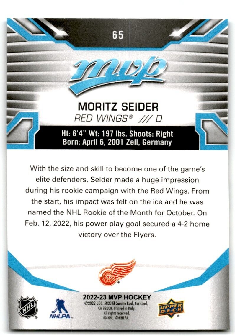 2022-23 Upper Deck MVP Moritz Seider Detroit Red Wings #65