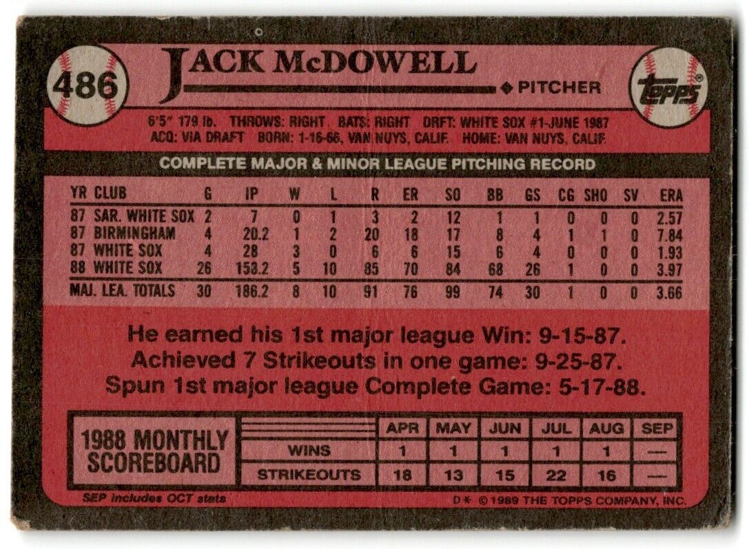 1989 Topps Jack McDowell Chicago White Sox #143