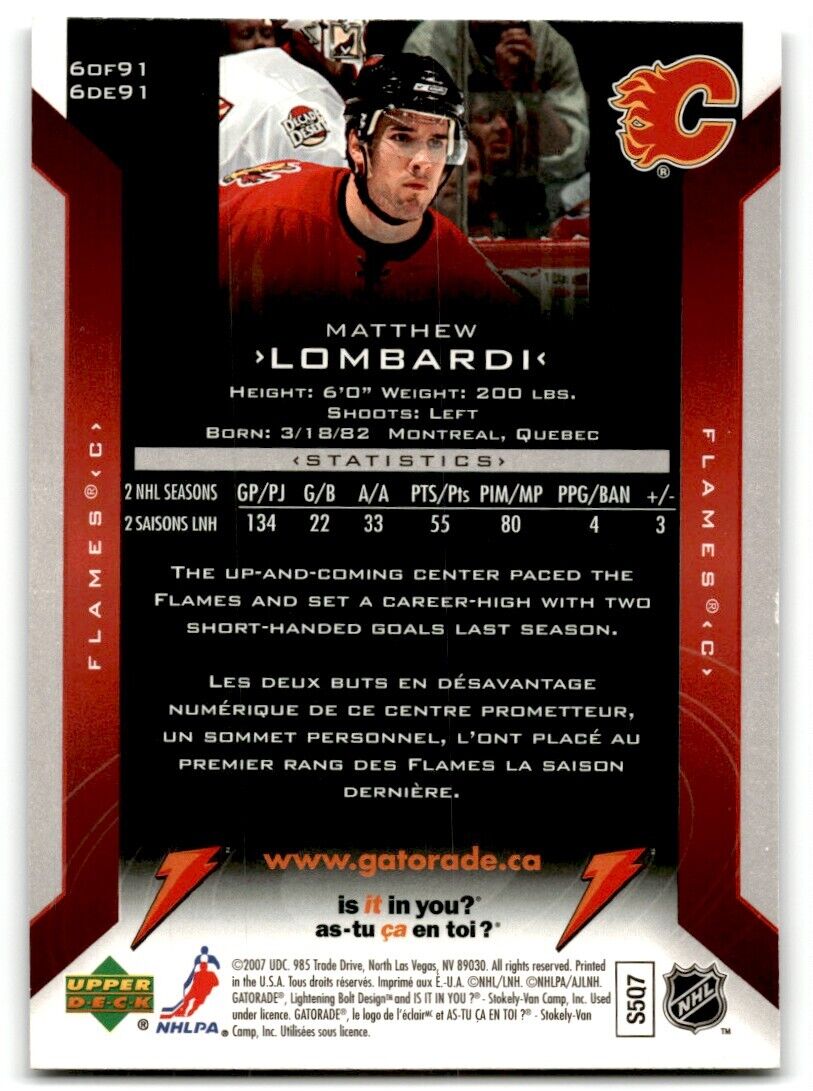 2007-08 Upper Deck Gatorade Matthew Lombardi Calgary Flames #48