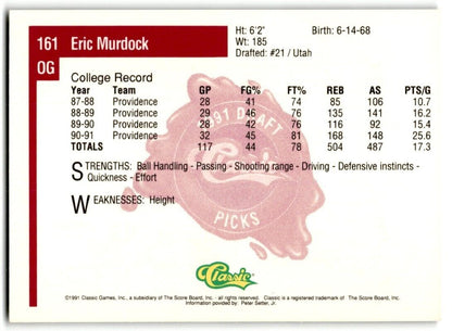 1991-92 Classic Eric Murdock Rookie Providence Friars #161