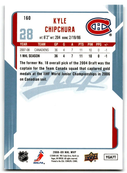 2008-09 Upper Deck MVP Kyle Chipchura Montreal Canadiens #160