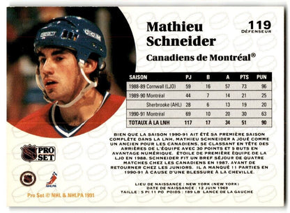 1991-92 Pro Set Mathieu Schneider Montreal Canadiens #119