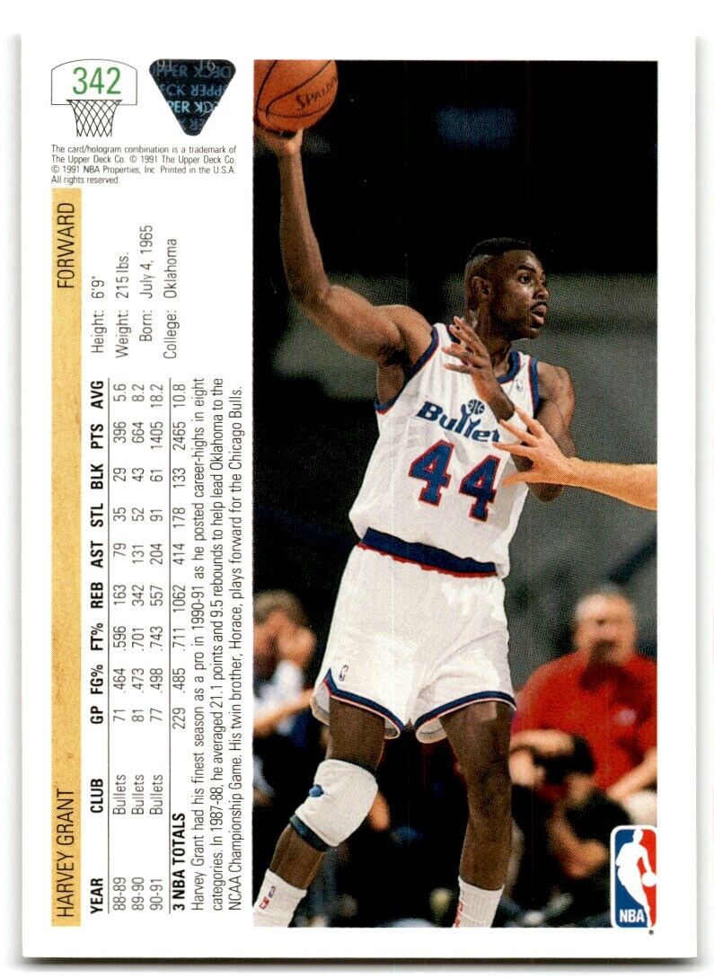 1991-92 Upper Deck Harvey Grant Washington Bullets #342