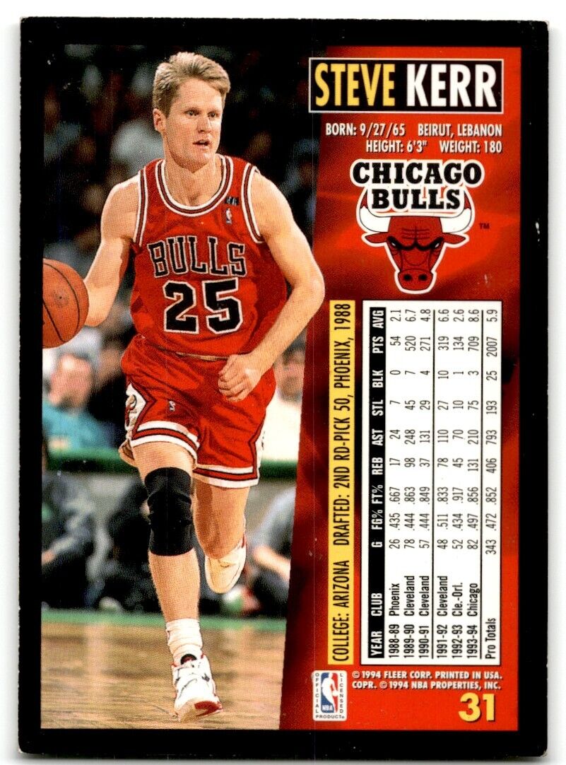 1994-95 Fleer Steve Kerr Chicago Bulls #31