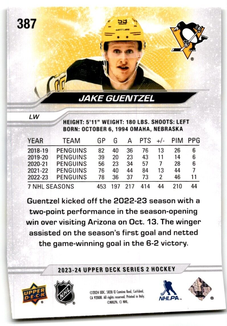 2023-24 Upper Deck Jake Guentzel Pittsburgh Penguins #387