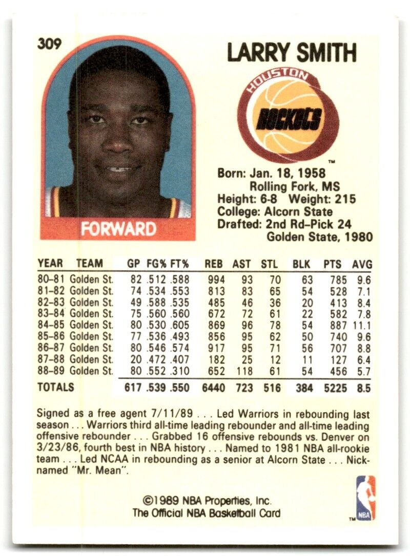 1989-90 Hoops Larry Smith Houston Rockets #309