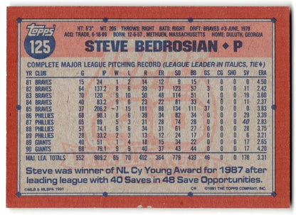 1991 Topps Steve Bedrosian San Francisco Giants #125