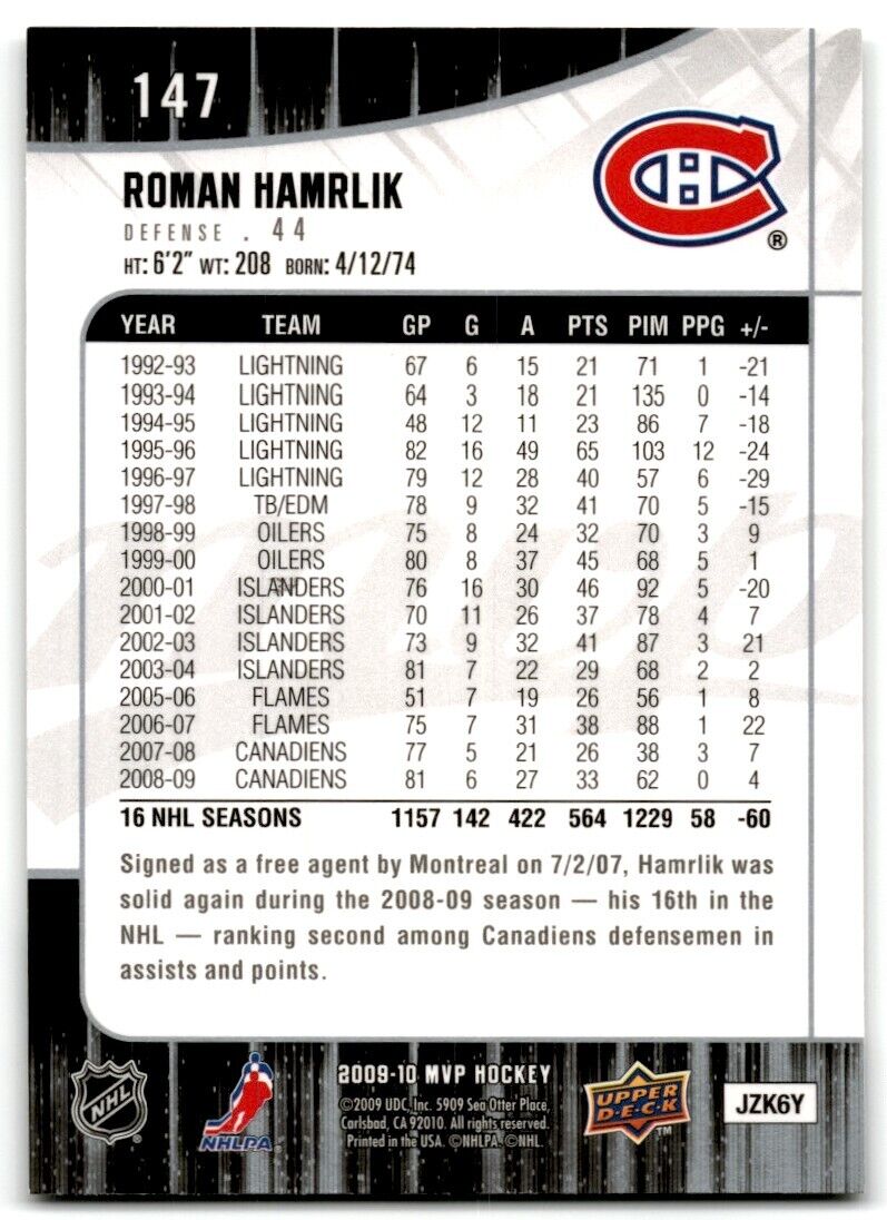 2009-10 Upper Deck MVP Roman Hamrlik Montreal Canadiens #147