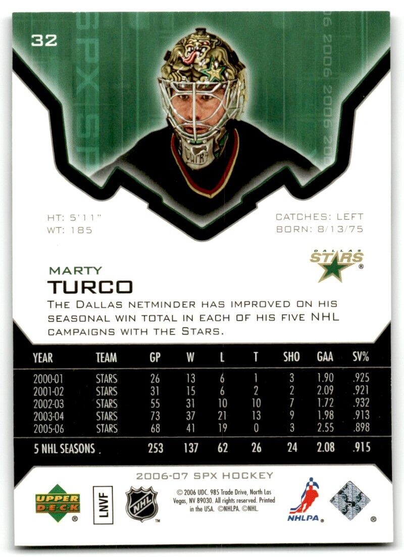 2006-07 Upper Deck SPX hockey Marty Turco Dallas Stars #32