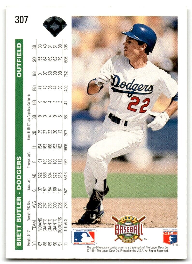 1992 Upper Deck Brett Butler Los Angeles Dodgers #307