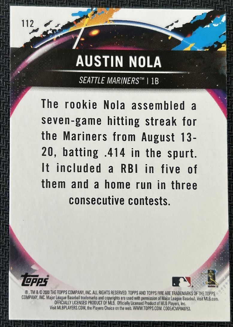 2020 Topps Fire Austin Nola Rookie Seattle Mariners #112