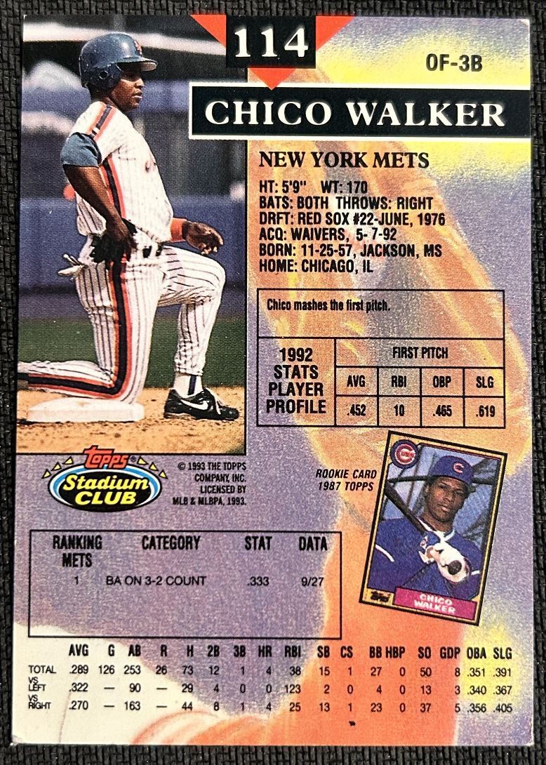 1993 Topps Stadium Club Chico Walker New York Mets #114