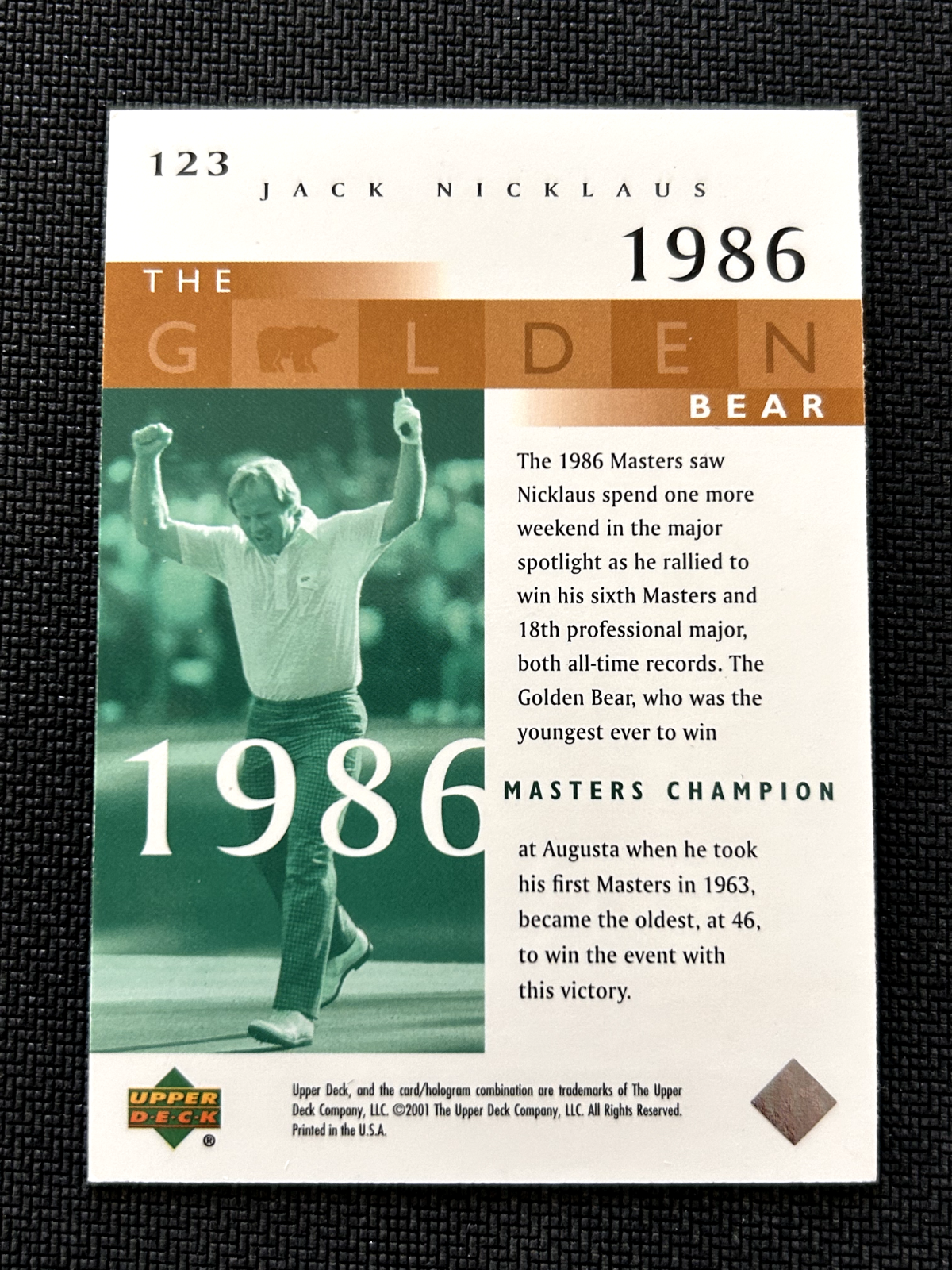 Jack Nicklaus HOF 2001 Upper Deck Golf The Golden Bear #123 1986 Masters