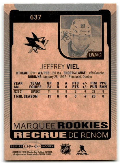 2021-22 Upper Deck 2021-22 O-Pee-Chee Update Jeffrey Viel Rookie San Jose Sharks