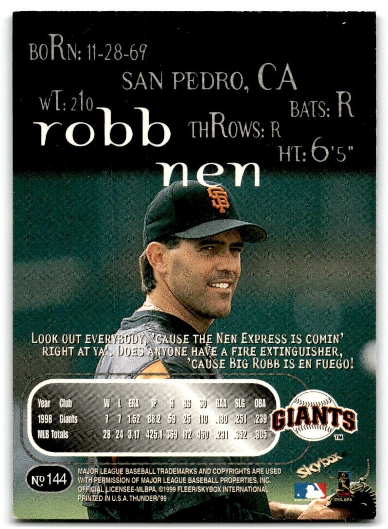 1999 SkyBox Thunder Robb Nen San Francisco Giants #144